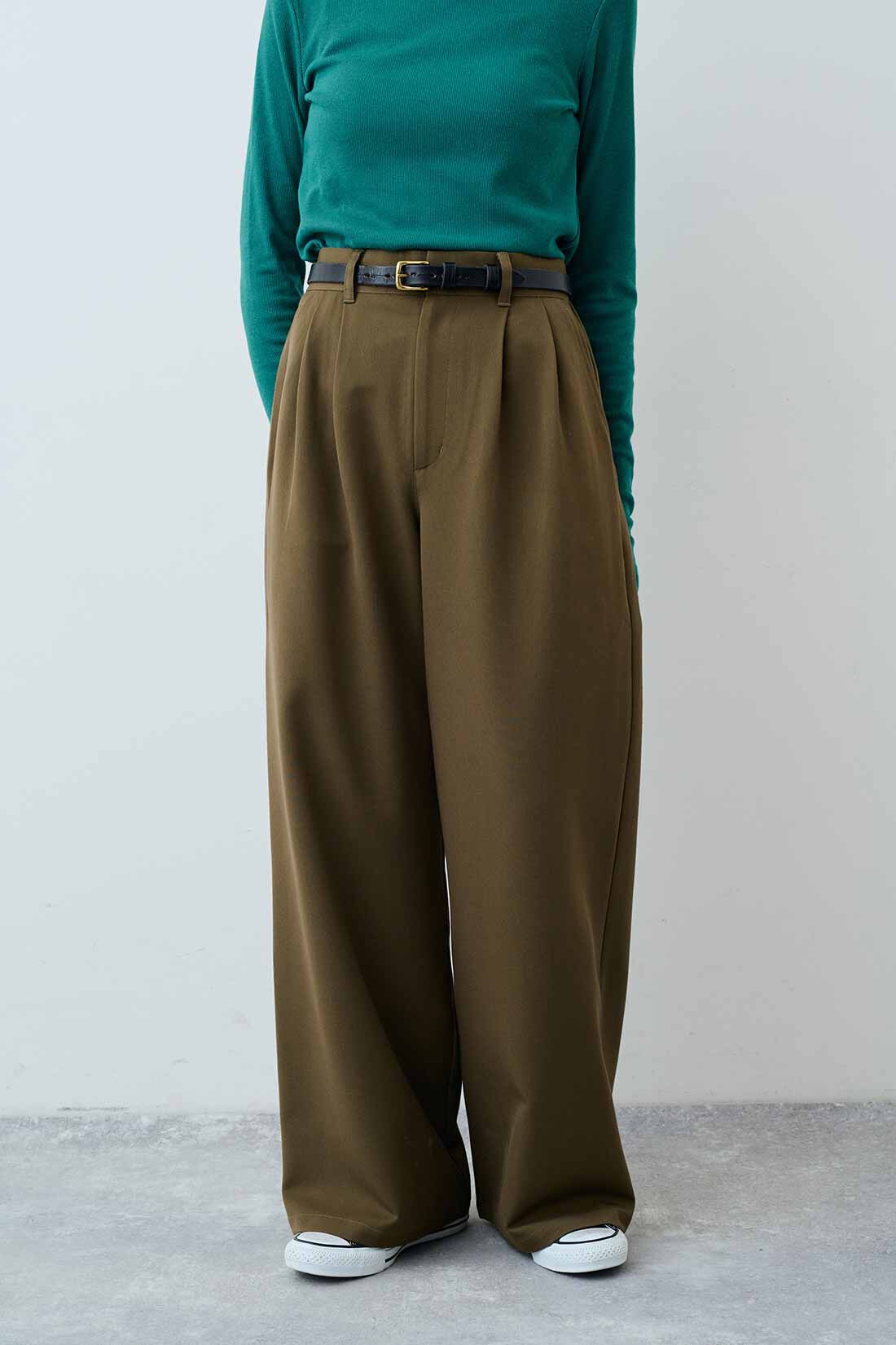 THREE FIFTY STANDARD［スリーフィフティースタンダード］|THREE FIFTY STANDARD　ゆるっとワイドパンツ〈カーキ〉|FRONT