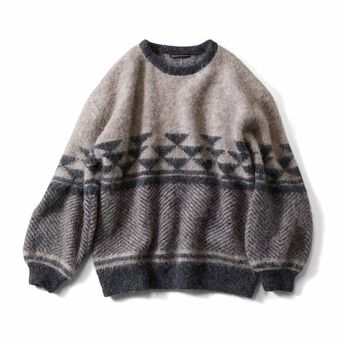 THREE FIFTY STANDARD | ふんわりジャカードニットセーター〈ブラウンベージュ〉