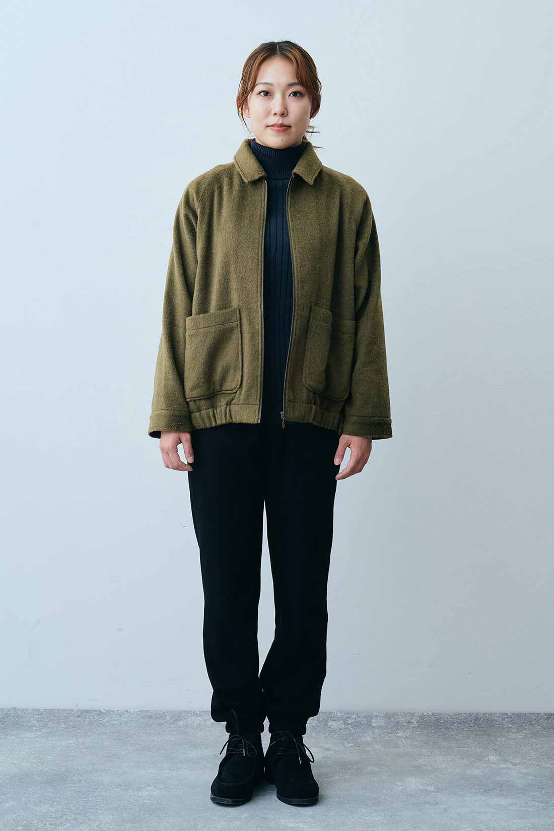 THREE FIFTY STANDARD|THREE FIFTY STANDARD シャギーブルゾン〈カーキ〉|モデル身長：165cm　着用サイズ：M