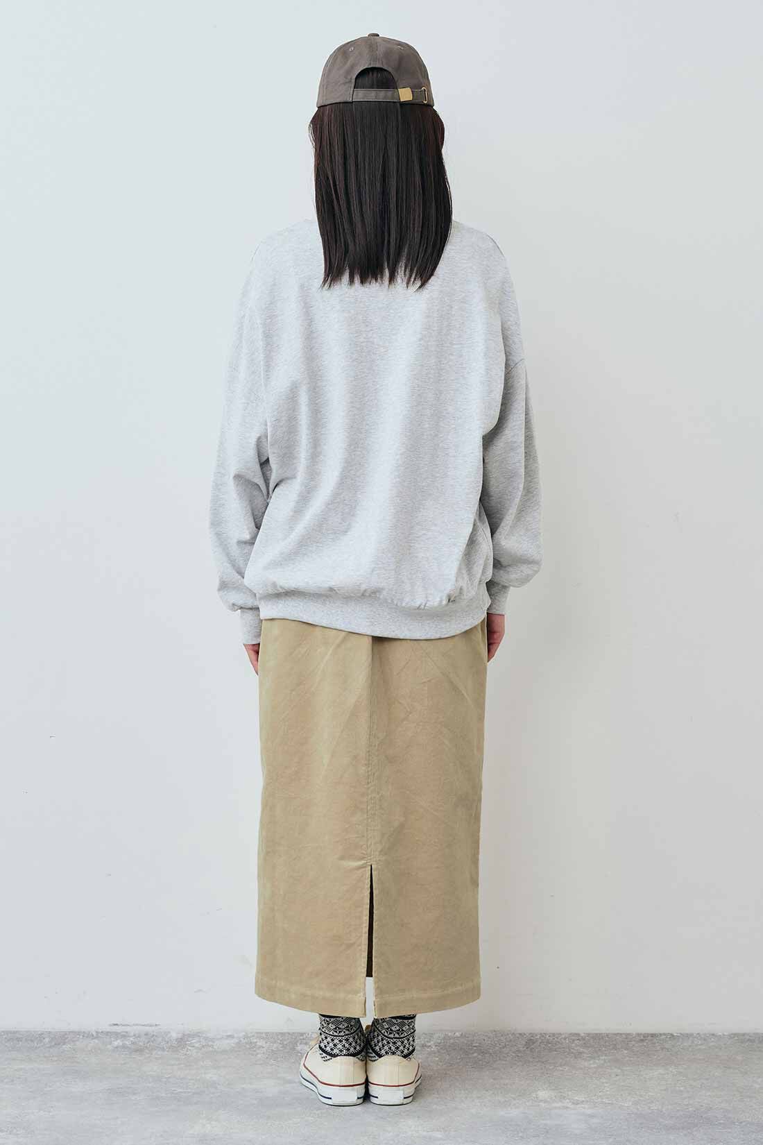 THREE FIFTY STANDARD|THREE FIFTY STANDARD トレーナーみたいなTシャツ〈杢グレー〉|モデル身長：163cm　着用サイズ：M