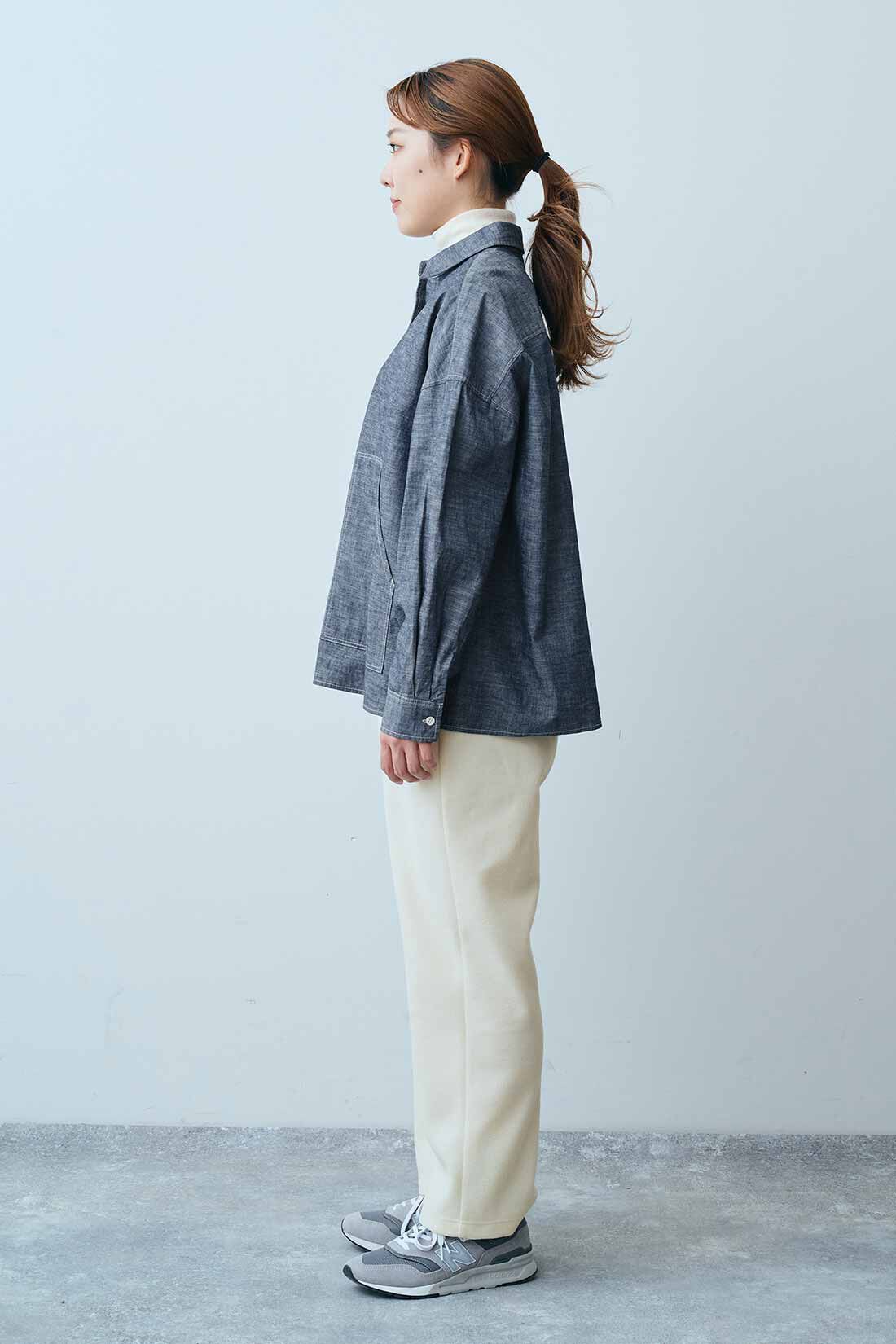 THREE FIFTY STANDARD|THREE FIFTY STANDARD きちんと見えカットソーパンツ〈オフホワイト〉|モデル身長：165cm　着用サイズ：M