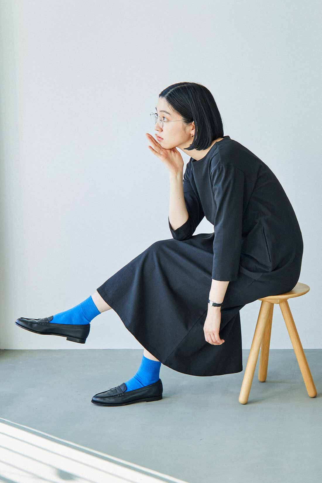 THREE FIFTY STANDARD|THREE FIFTY STANDARD ボートネックのカットソーブラックワンピース