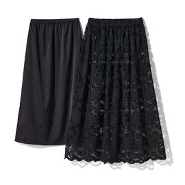 THREE FIFTY STANDARD | ペチコート付き レース ギャザースカート 〈ブラック〉