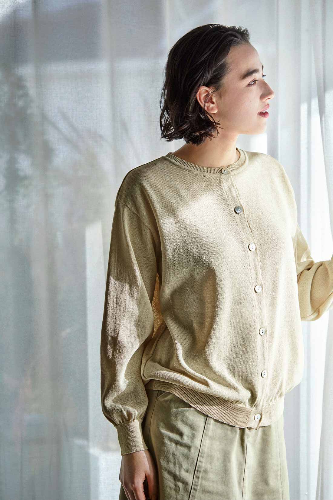THREE FIFTY STANDARD|THREE FIFTY STANDARD 和紙をブレンドしたクルーネックカーディガン〈ベージュ〉