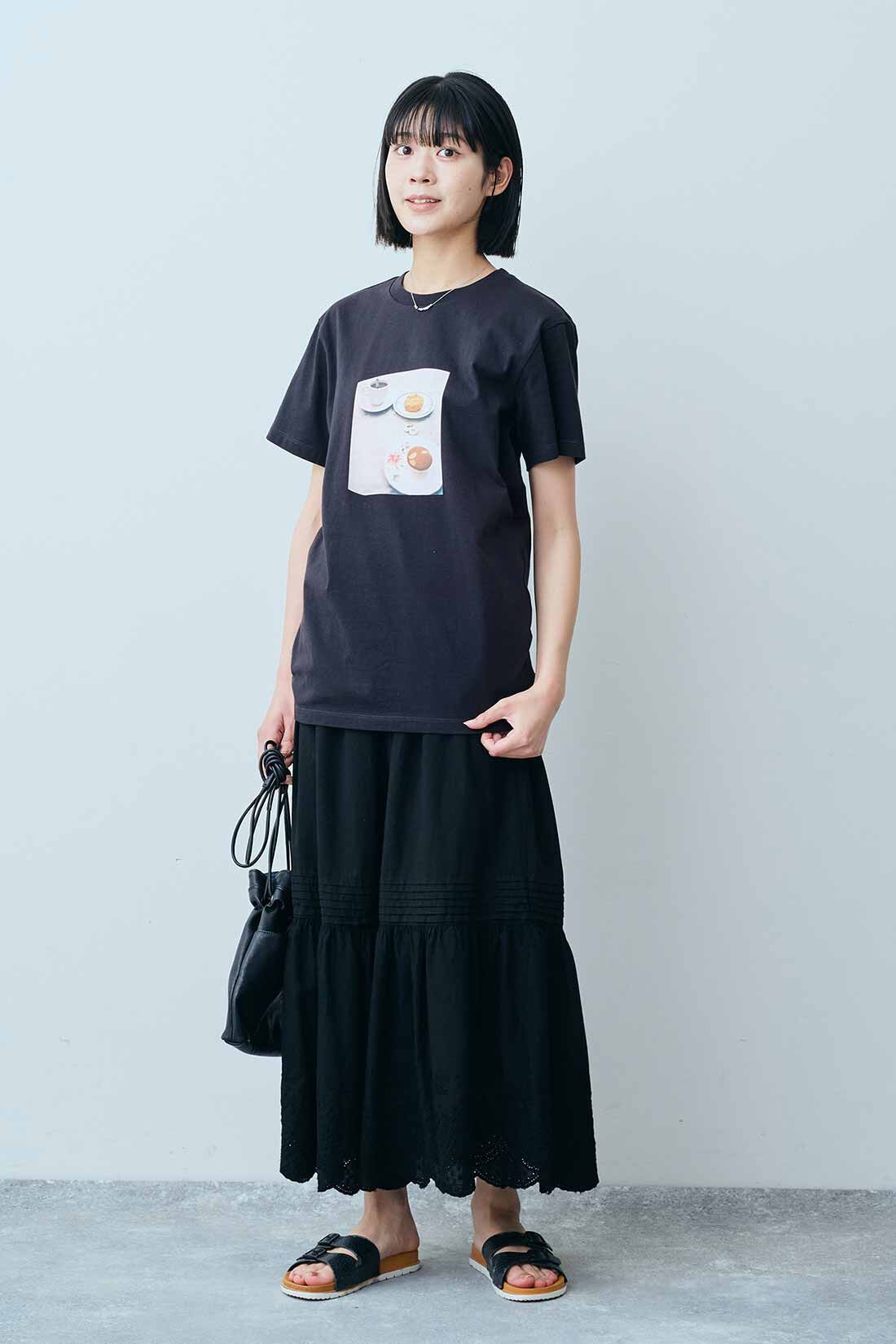 THREE FIFTY STANDARD|THREE FIFTY STANDARD コットンレースのスカート〈ブラック〉|モデル身長：163cm　着用サイズ：M