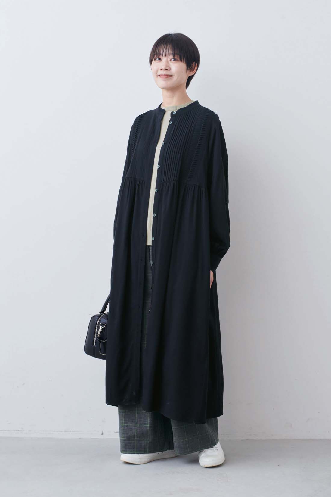 THREE FIFTY STANDARD|THREE FIFTY STANDARD　グリーンラインのチェックパンツ|モデル身長：163cm　着用サイズ：M