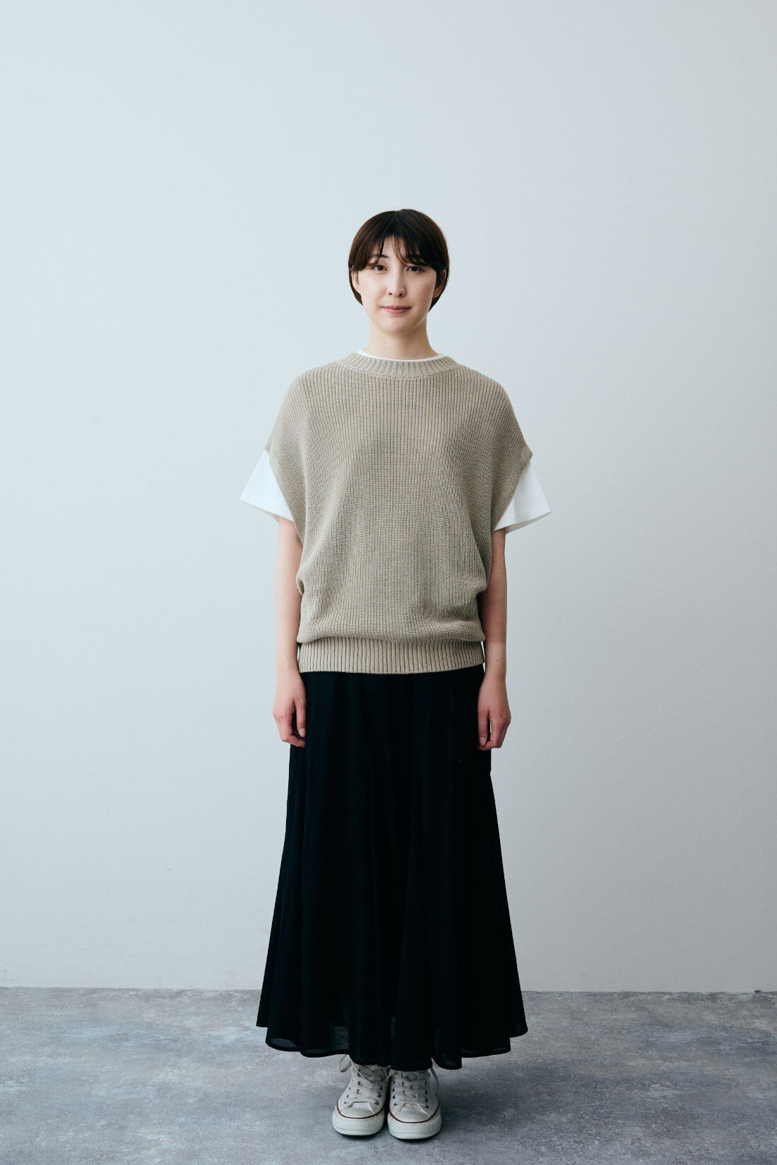 THREE FIFTY STANDARD|THREE FIFTY STANDARD 畦編みベスト〈グレージュ〉