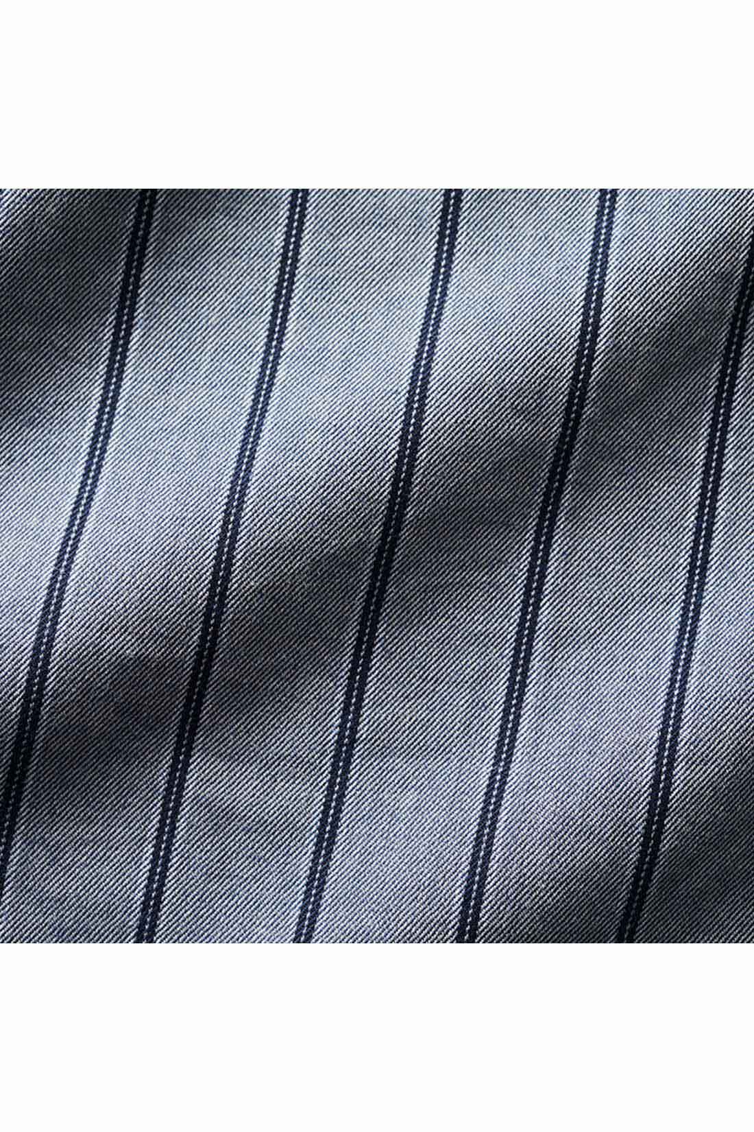 THREE FIFTY STANDARD|THREE FIFTY STANDARD ギャザーたっぷりのストライプシャツ〈グレー〉|ふんわりとソフトな風合いのコットンビエラ。