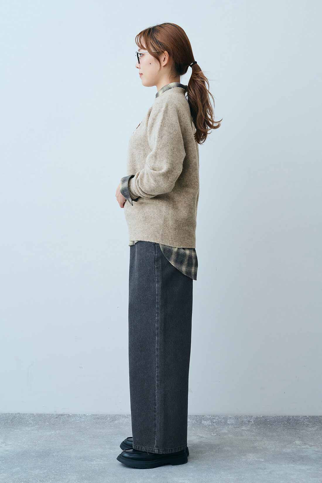 THREE FIFTY STANDARD|旭山動物園ワオキツネザルウールセーター　TFSとオンブレチェックシャツＢＫ　ＴＦＳのコーディネート