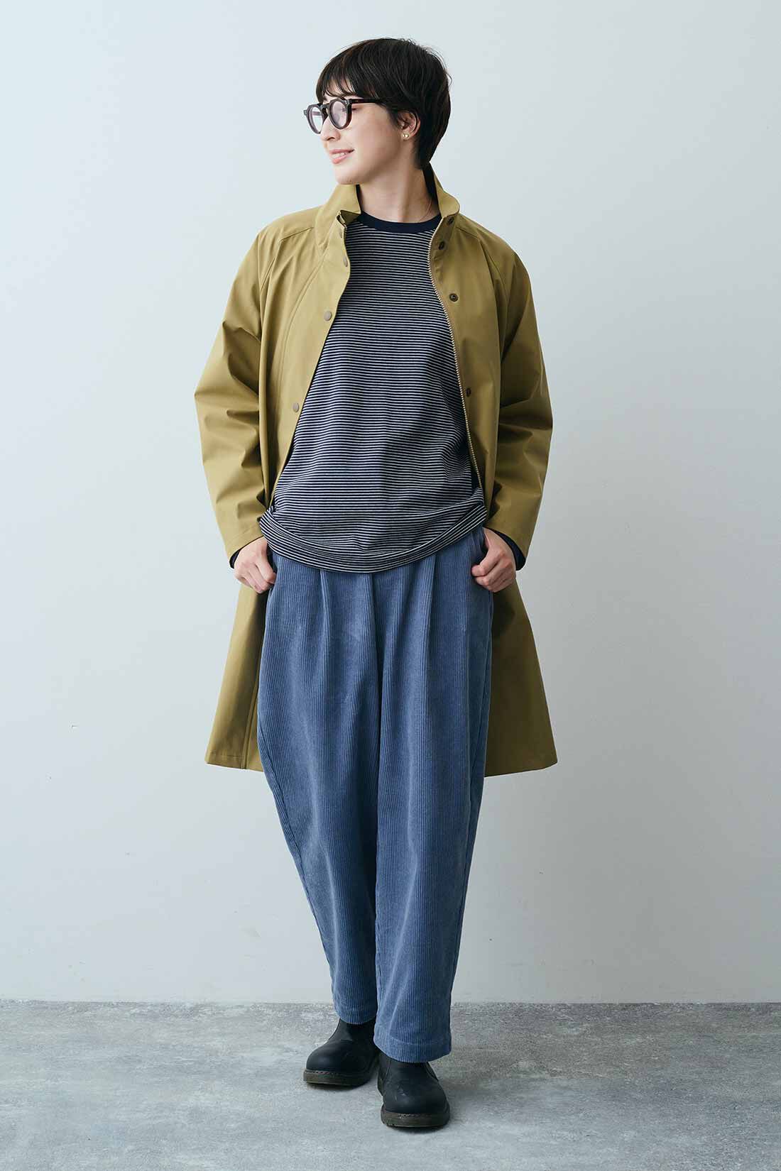 THREE FIFTY STANDARD|THREE FIFTY STANDARD コーデュロイタックテーパードパンツ〈グレイッシュブルー〉