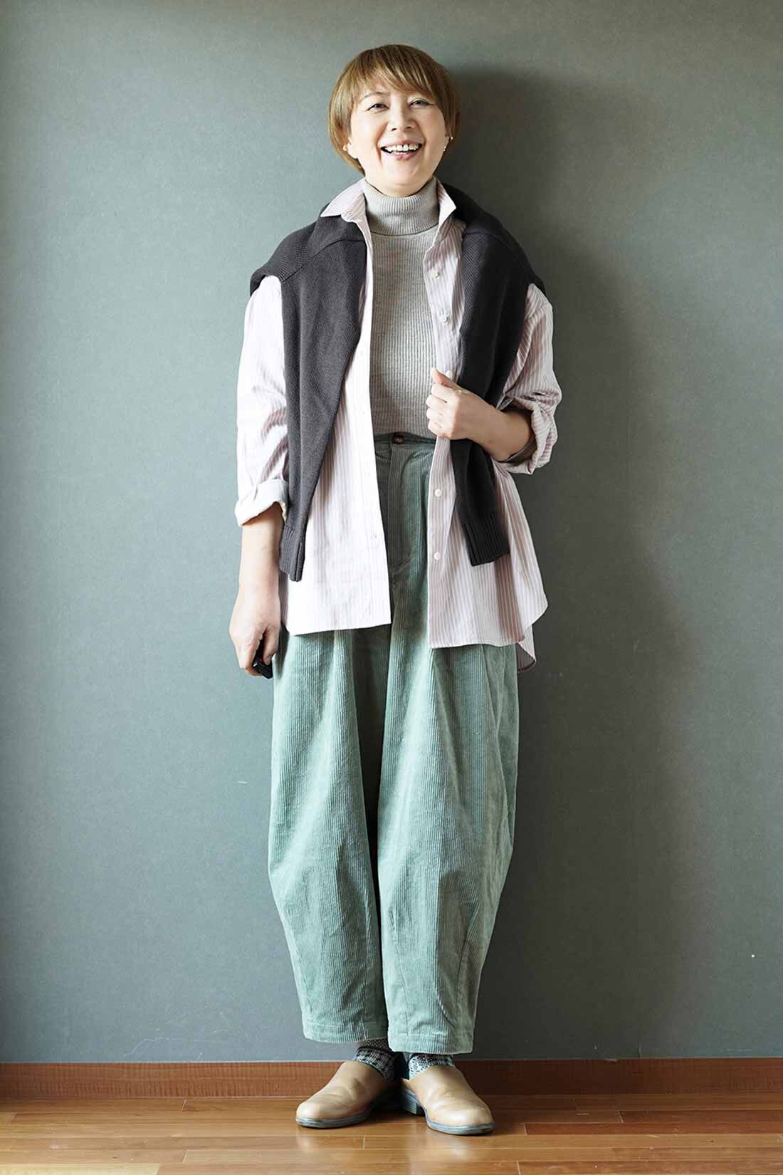 THREE FIFTY STANDARD|THREE FIFTY STANDARD　ピンクのストライプワイドシャツ