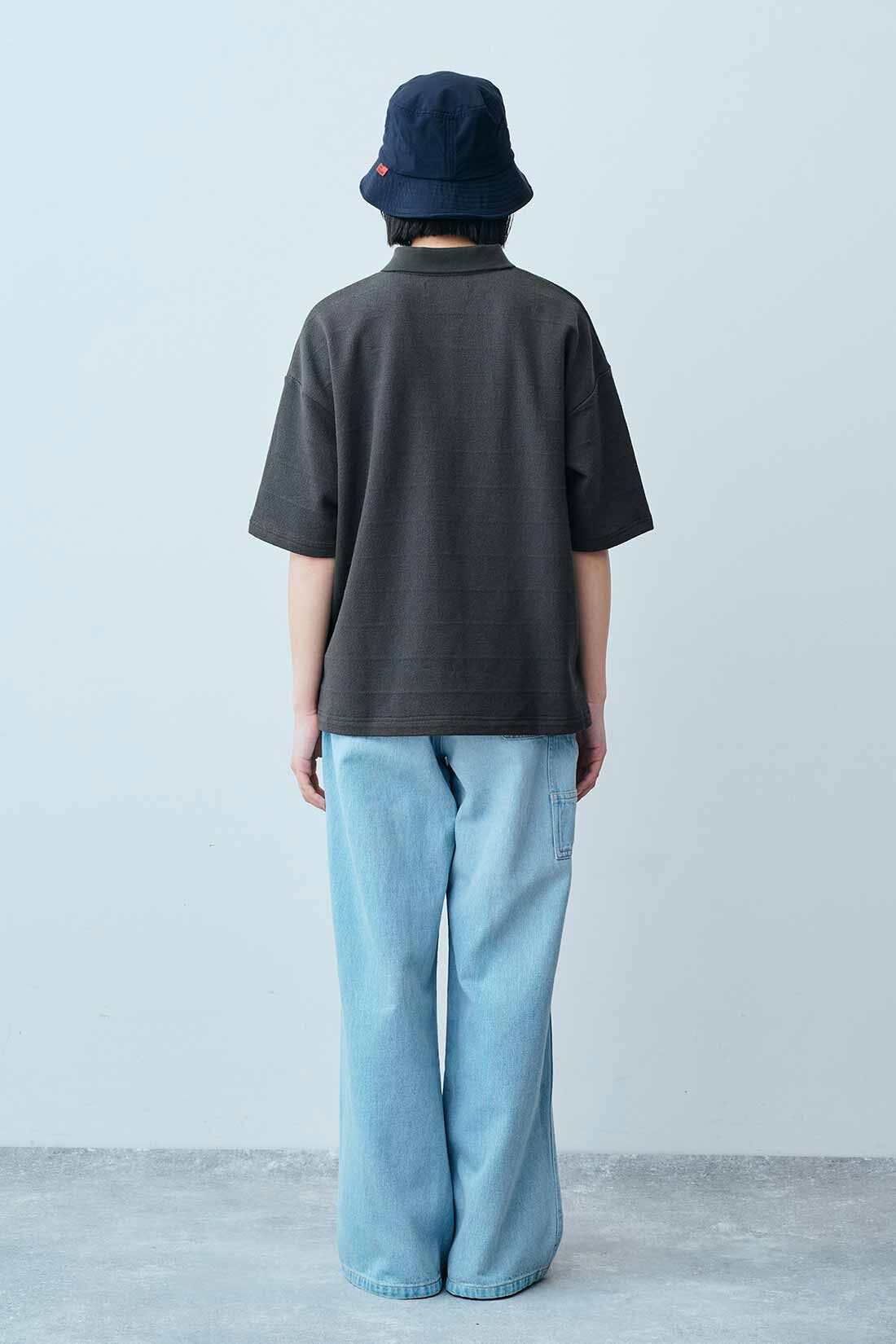 THREE FIFTY STANDARD|麻混 ペインターデニムパンツのコーディネート|モデル身長：163cm 着用サイズ：M