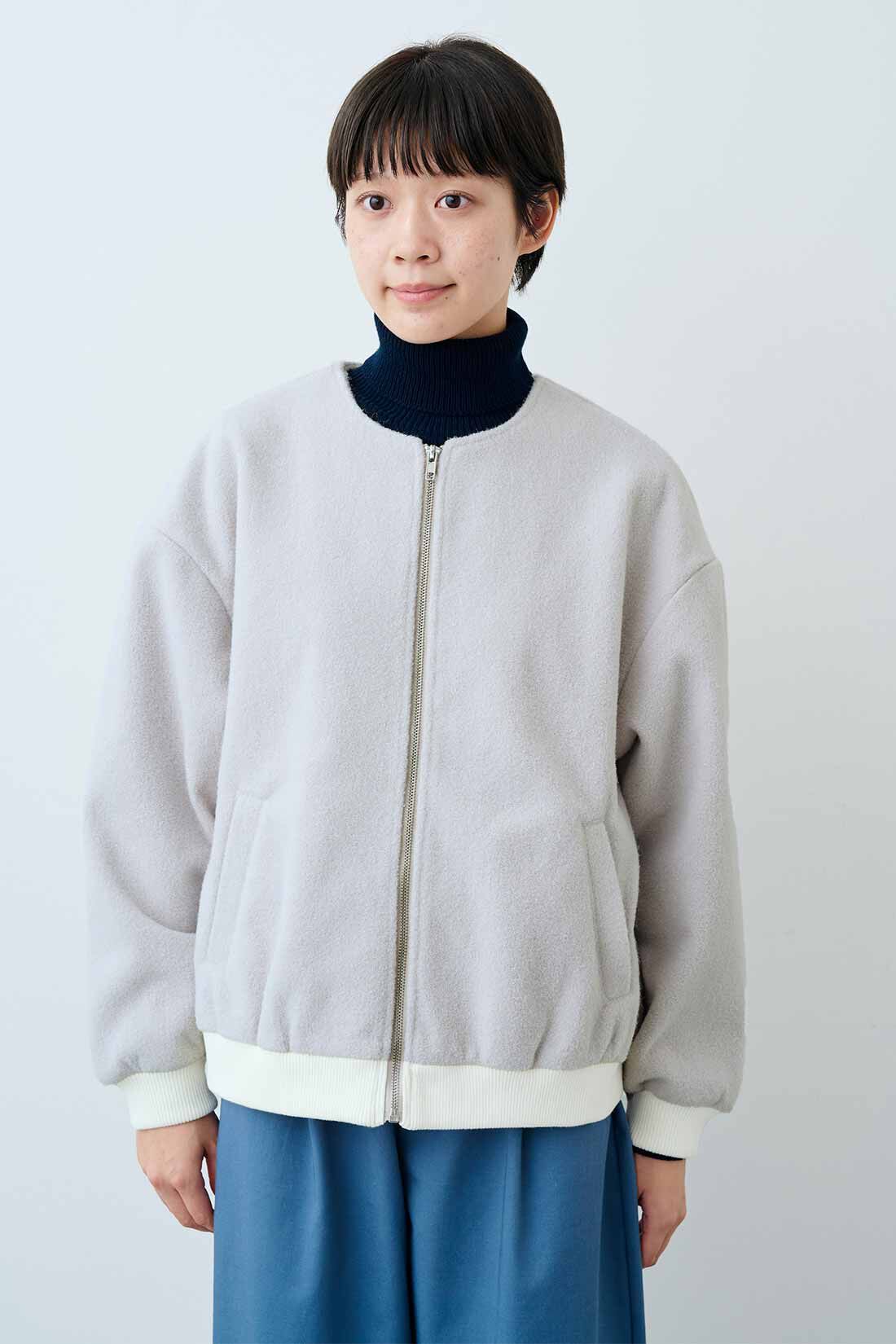 THREE FIFTY STANDARD|THREE FIFTY STANDARD　金子敦子さんと作った コート生地で仕立てたノーカラーブルゾン〈ライトグレー〉