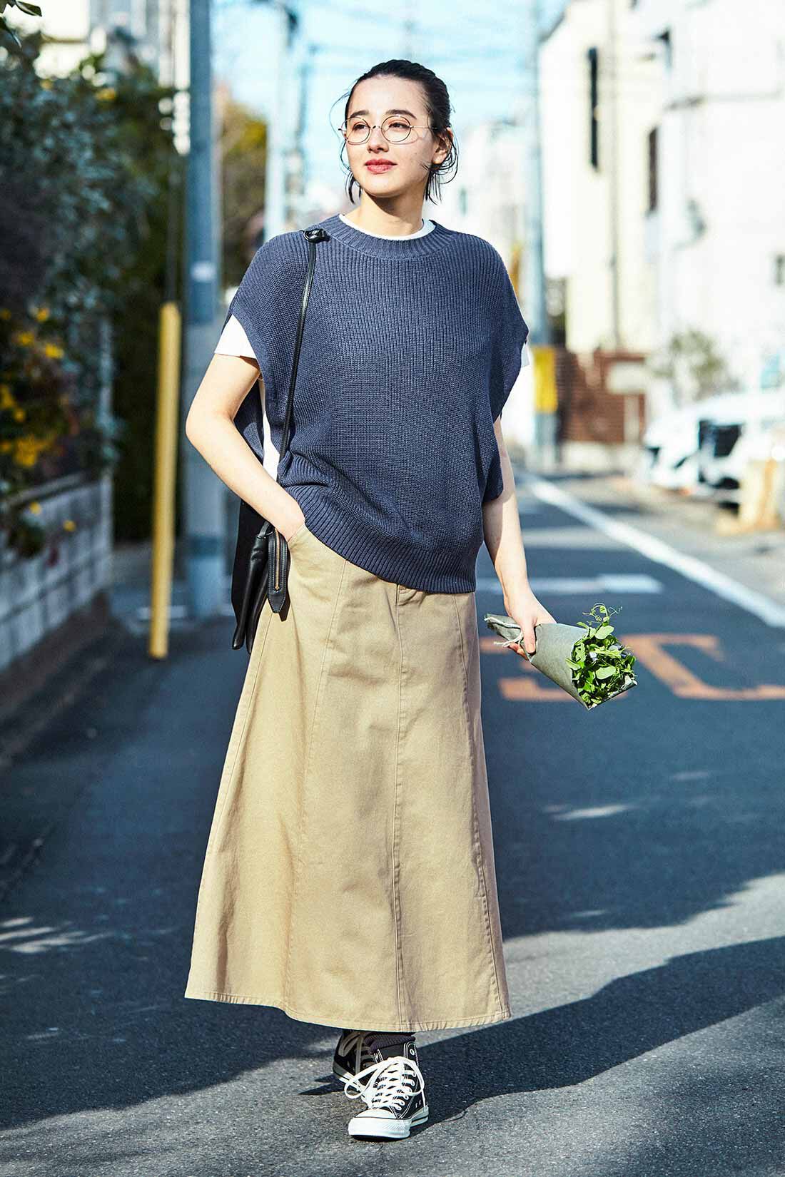 THREE FIFTY STANDARD|THREE FIFTY STANDARD チノフレアースカート〈ベージュ〉