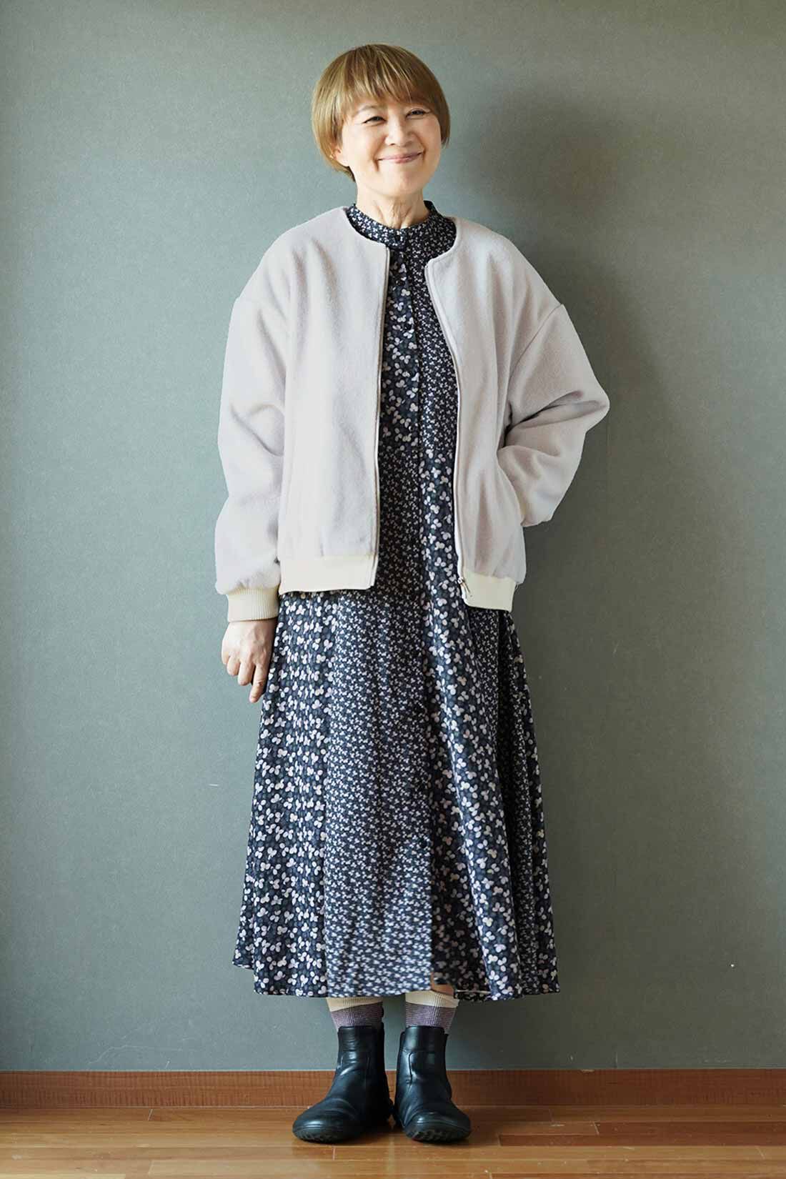 THREE FIFTY STANDARD|THREE FIFTY STANDARD　ミュルーズモダン 切り替えデザインのヴィンテージパターンワンピース〈ブラック〉