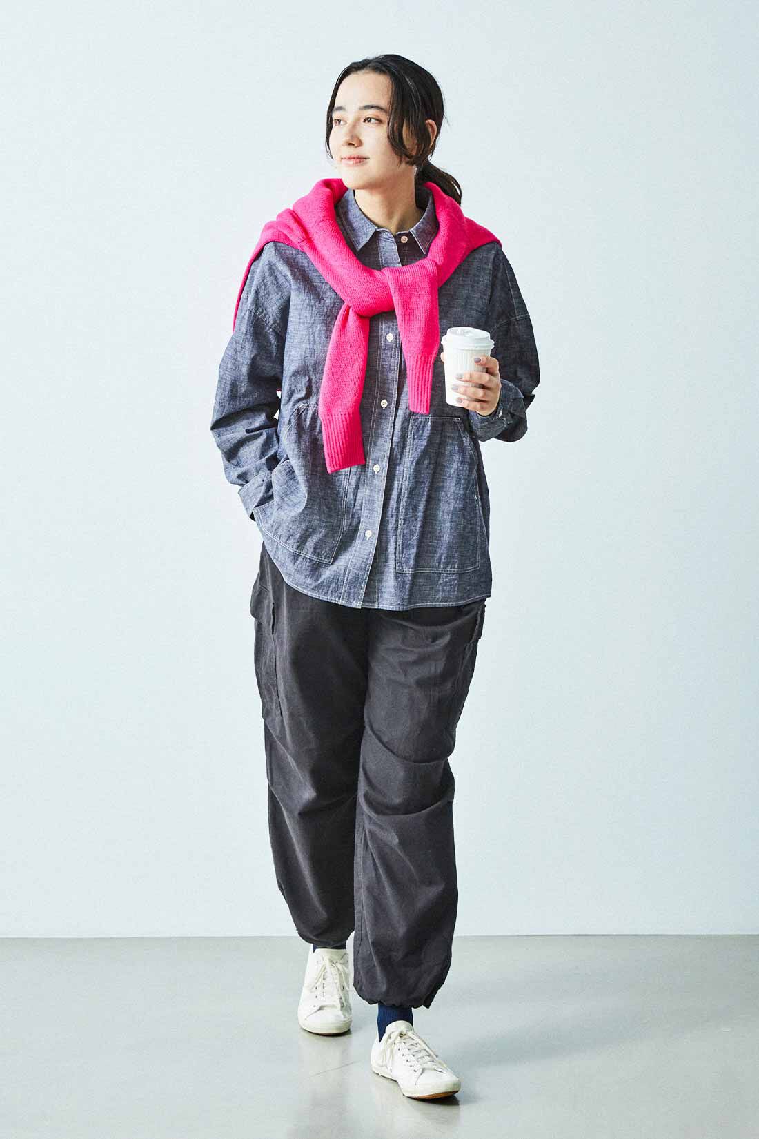THREE FIFTY STANDARD|THREE FIFTY STANDARD ホールガーメント（R）のカラーニットセーター〈ピンク〉|モデル身長：165cm　着用サイズ：M