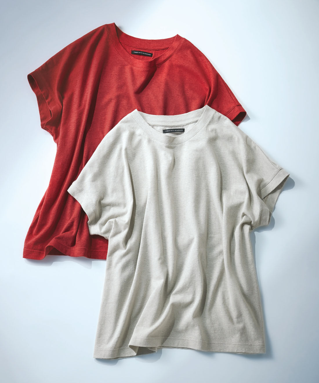 THREE FIFTY STANDARD［スリーフィフティースタンダード］|THREE FIFTY STANDARD　麻混天じくのフレンチスリーブTシャツ〈レッド〉