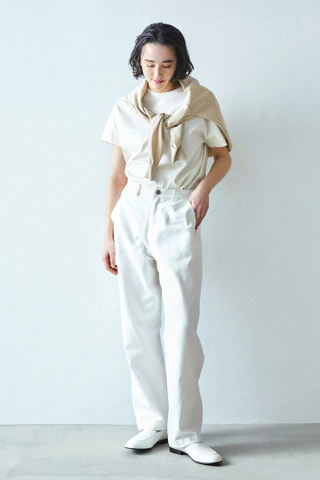 THREE FIFTY STANDARD|THREE FIFTY STANDARD ホワイトデニムのワイドテーパードパンツ