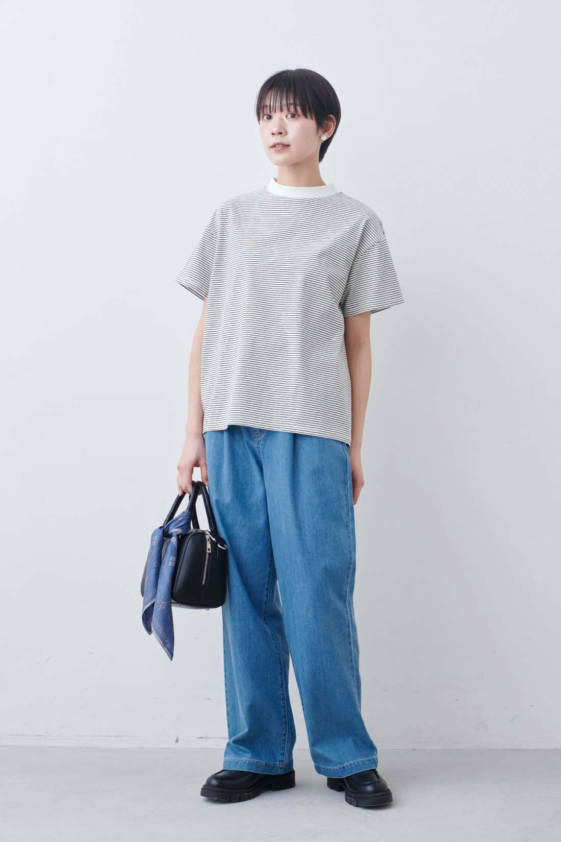 THREE FIFTY STANDARD|THREE FIFTY STANDARD　こだわりボーダーTシャツの会|モデル身長：163cm　着用サイズ：M