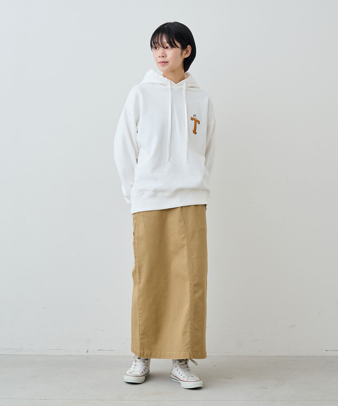 THREE FIFTY STANDARD［スリーフィフティースタンダード］|ＰＥＡＮＵＴＳフライングエースパーカーＴＦＳのコーディネート|モデル身長：163cm 着用サイズ：M