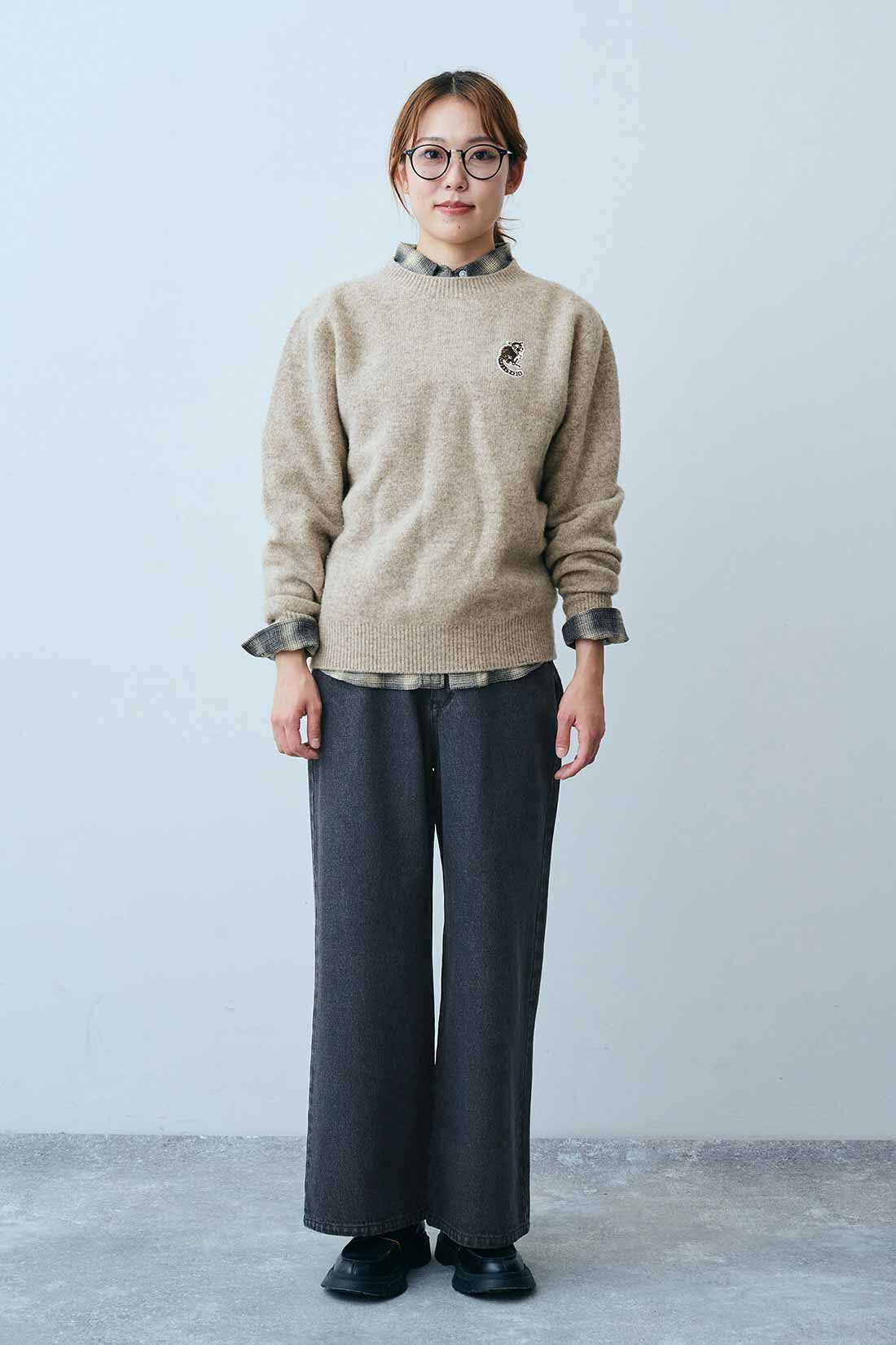 THREE FIFTY STANDARD|旭山動物園ワオキツネザルウールセーター　TFSとオンブレチェックシャツＢＫ　ＴＦＳのコーディネート