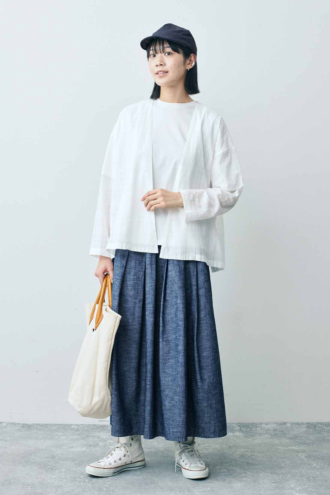 THREE FIFTY STANDARD|THREE FIFTY STANDARD 金子敦子さんと作った オーガニックコットンカーディガン〈オフホワイト〉|モデル身長：163cm 着用サイズ：M