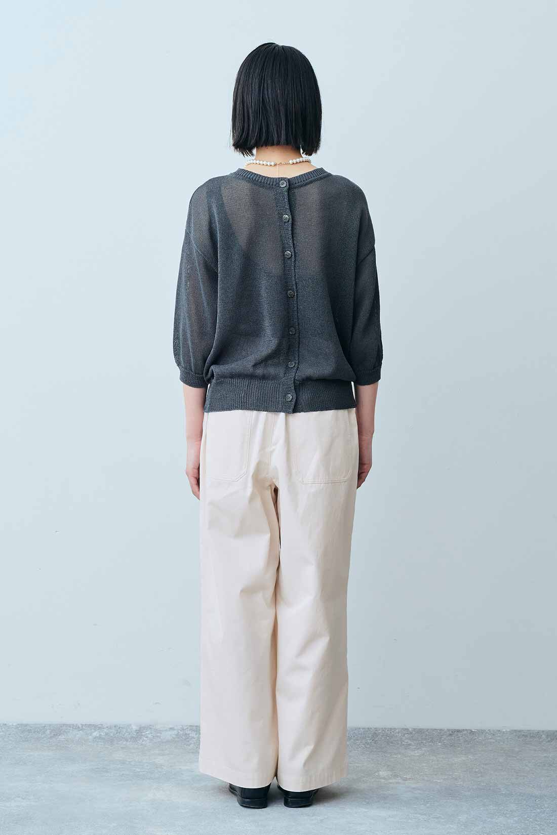 THREE FIFTY STANDARD|THREE FIFTY STANDARD タックチノワイドパンツ〈アイボリー〉|モデル身長：163cm　着用サイズ：M