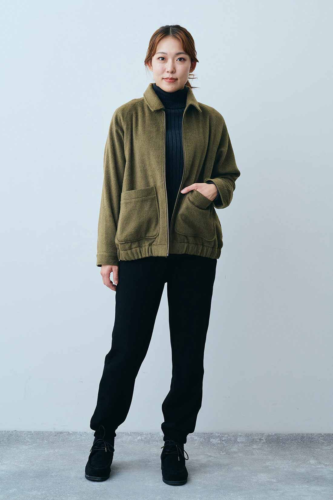 THREE FIFTY STANDARD|THREE FIFTY STANDARD シャギーブルゾン〈カーキ〉|モデル身長：165cm　着用サイズ：M