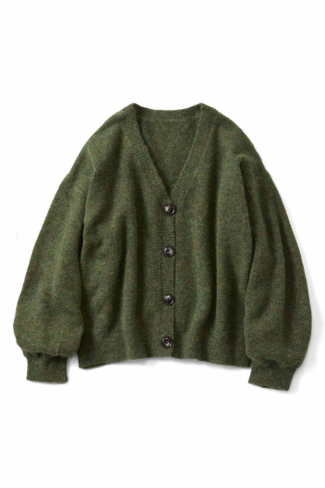 THREE FIFTY STANDARD|THREE FIFTY STANDARD やわらかタッチのVネックカーディガン〈モスグリーン〉|モスグリーン