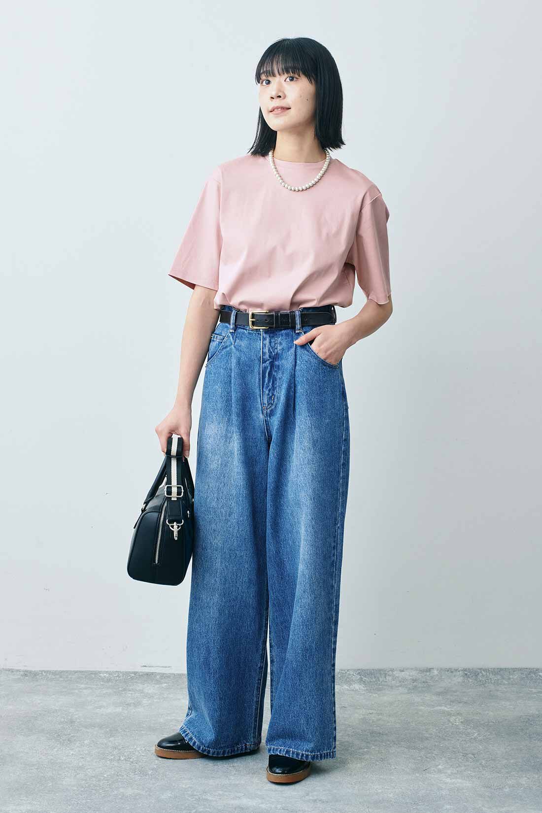 THREE FIFTY STANDARD|シルケット加工Ｔシャツ　ＴＦＳのコーディネート|モデル身長：163cm 着用サイズ：M