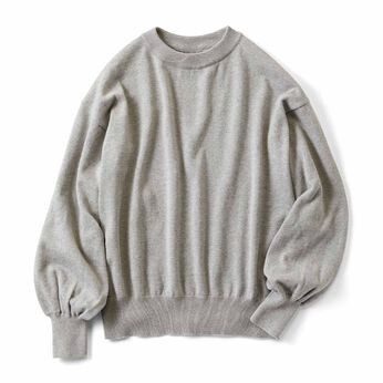 THREE FIFTY STANDARD | ボリューム袖の綿麻ニットトップス〈杢グレー〉
