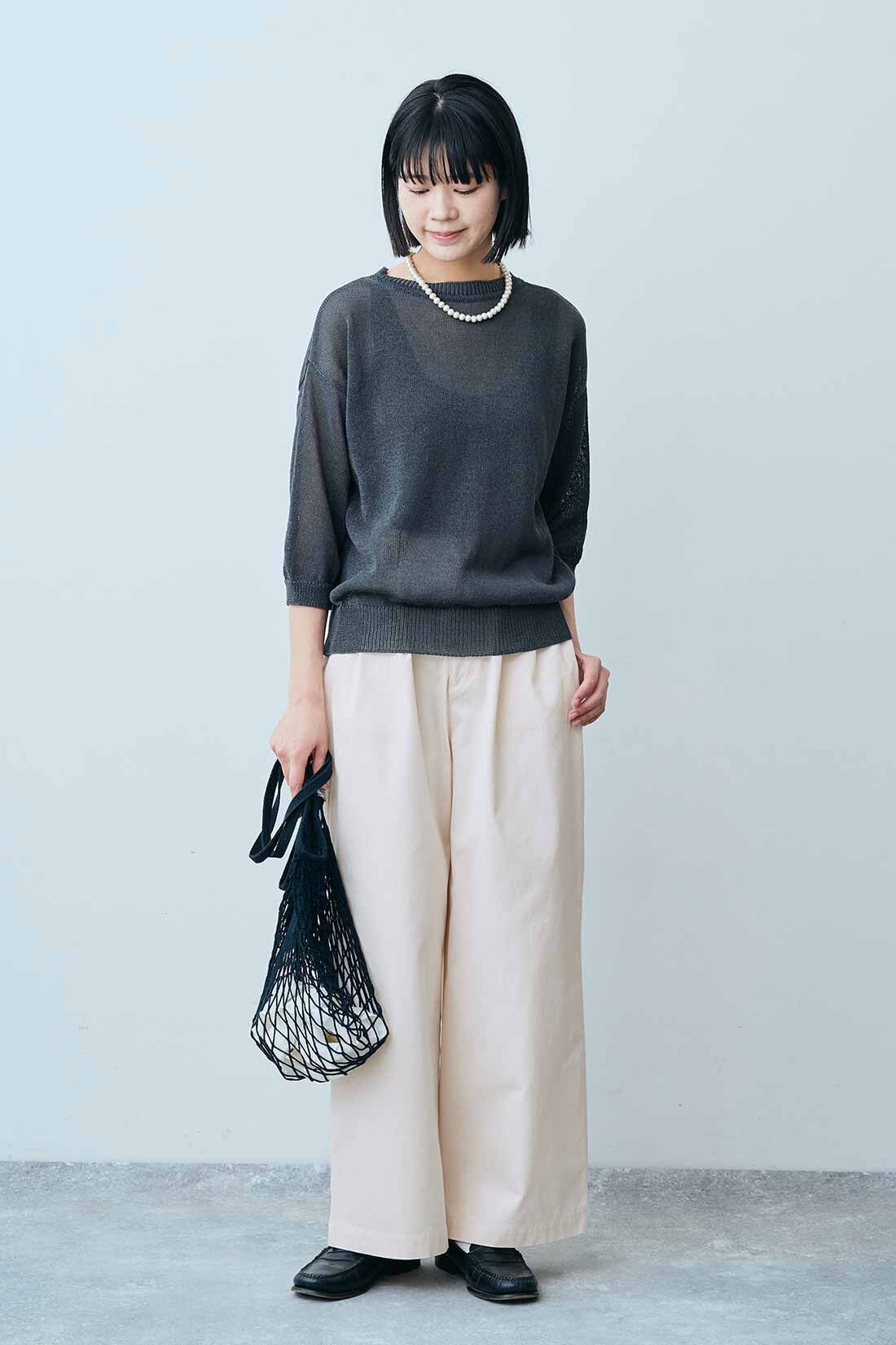THREE FIFTY STANDARD|THREE FIFTY STANDARD タックチノワイドパンツ〈アイボリー〉|モデル身長：163cm　着用サイズ：M