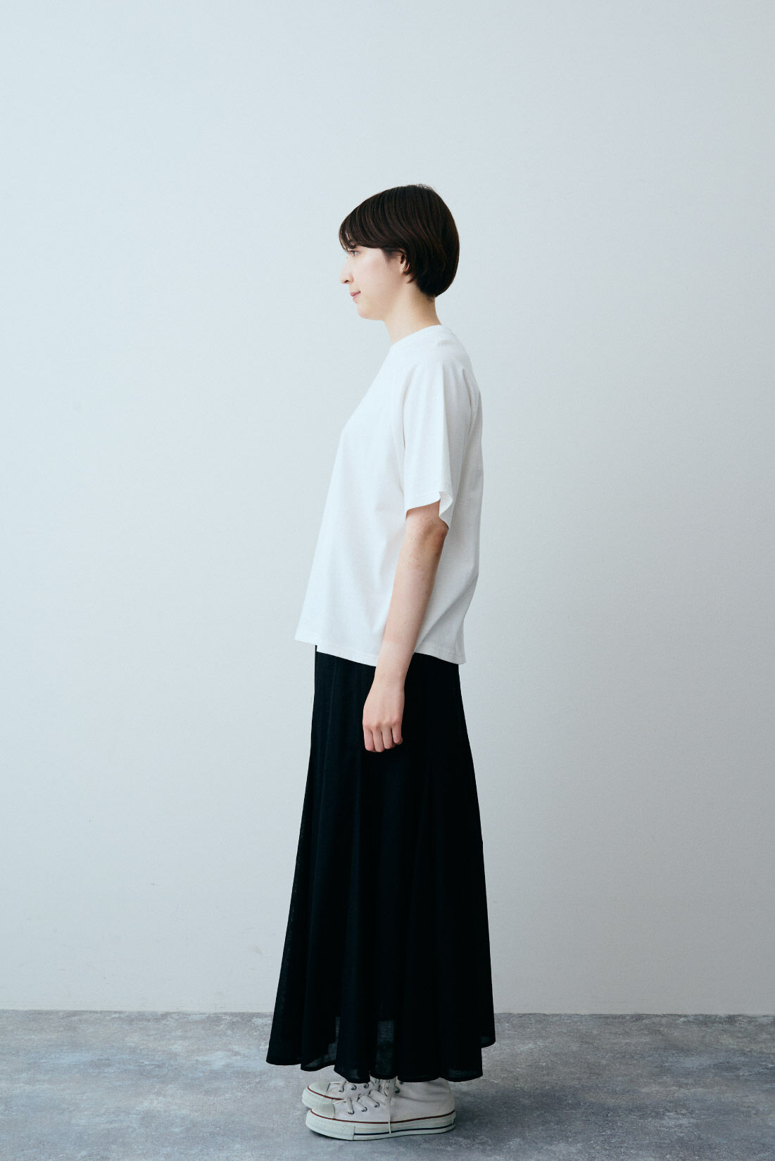 THREE FIFTY STANDARD|フレアースカートブラック　ＴＦＳのコーディネート