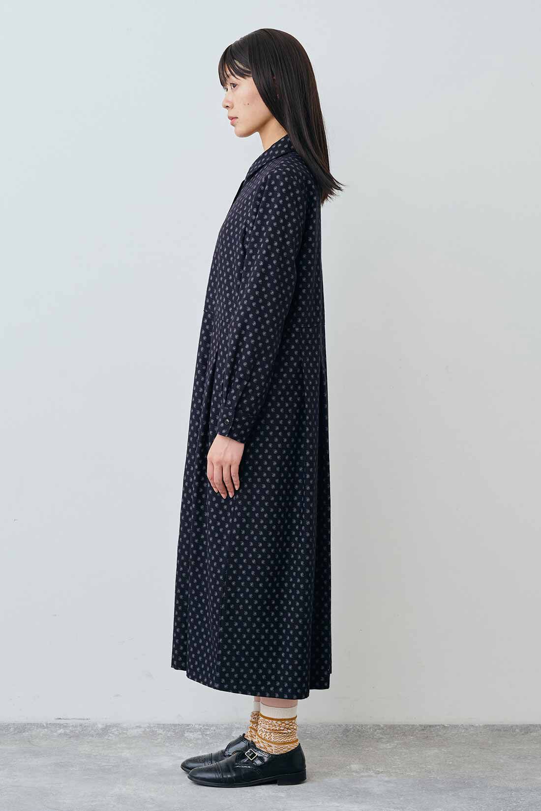 THREE FIFTY STANDARD|THREE FIFTY STANDARD ペイズリー柄のシャツワンピース〈ブラック〉|モデル身長：163cm　着用サイズ：M
