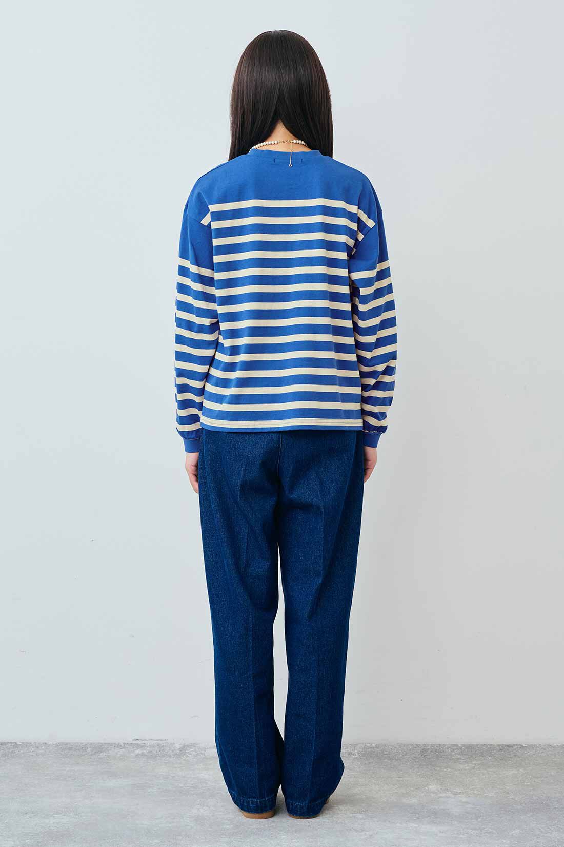 THREE FIFTY STANDARD|THREE FIFTY STANDARD クルーネックのパネルボーダーTシャツの会|モデル身長：163cm　着用サイズ：M