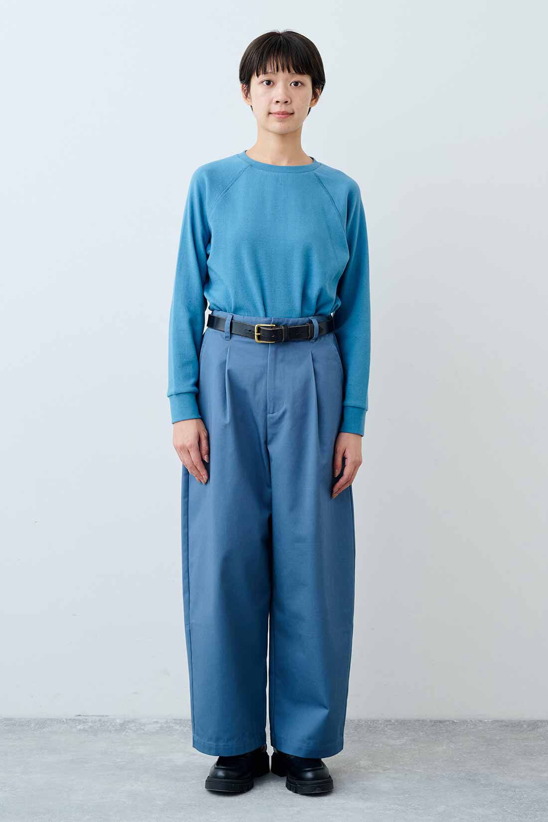 THREE FIFTY STANDARD|THREE FIFTY STANDARD　フライス編みのストレッチラグランスリーブTシャツの会|モデル身長：163cm　着用サイズ：M