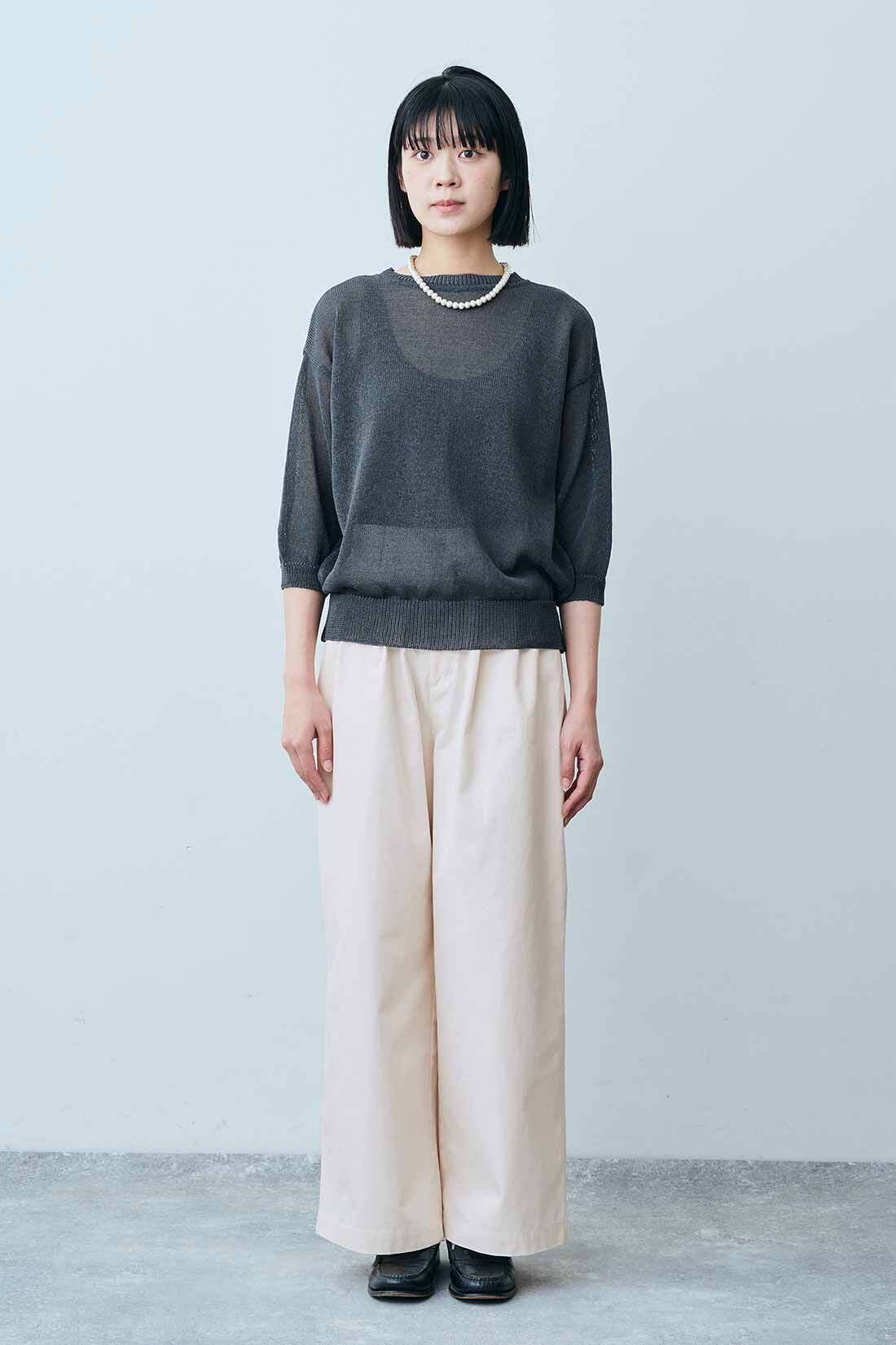 THREE FIFTY STANDARD|THREE FIFTY STANDARD タックチノワイドパンツ〈アイボリー〉|モデル身長：163cm　着用サイズ：M
