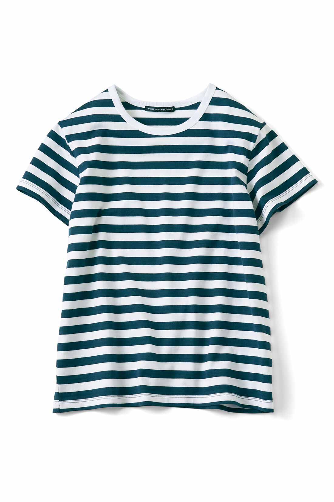 THREE FIFTY STANDARD|THREE FIFTY STANDARD すっきりシルエットのボーダーTシャツの会|ネイビー×オフホワイト