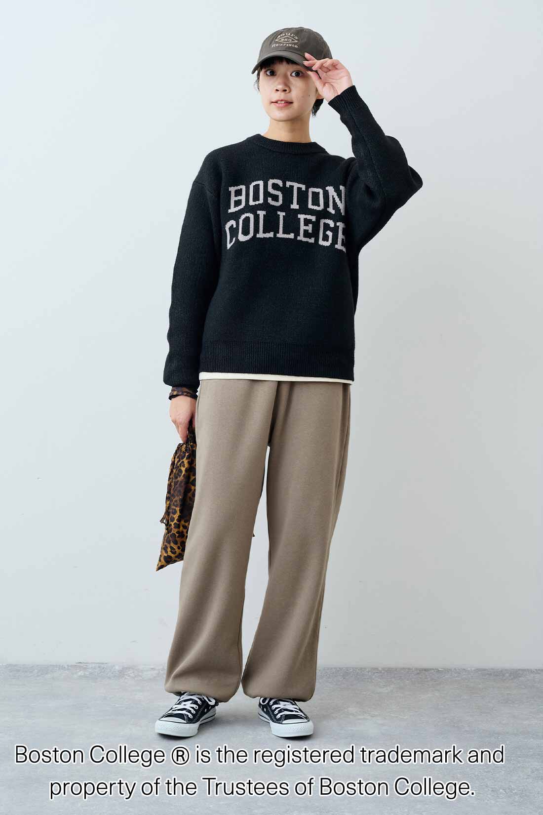 THREE FIFTY STANDARD|フライス編みのストレッチラグランスリーブTシャツの会と裏起毛カットソーパンツの会のコーディネート|モデル身長：163cm 着用サイズ：M