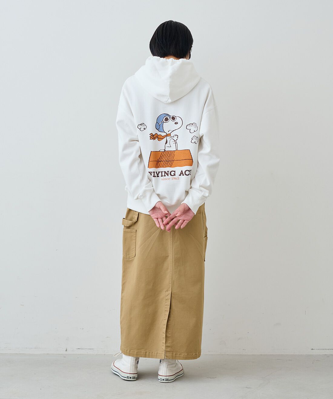 THREE FIFTY STANDARD［スリーフィフティースタンダード］|ＰＥＡＮＵＴＳフライングエースパーカーＴＦＳのコーディネート|モデル身長：163cm 着用サイズ：M