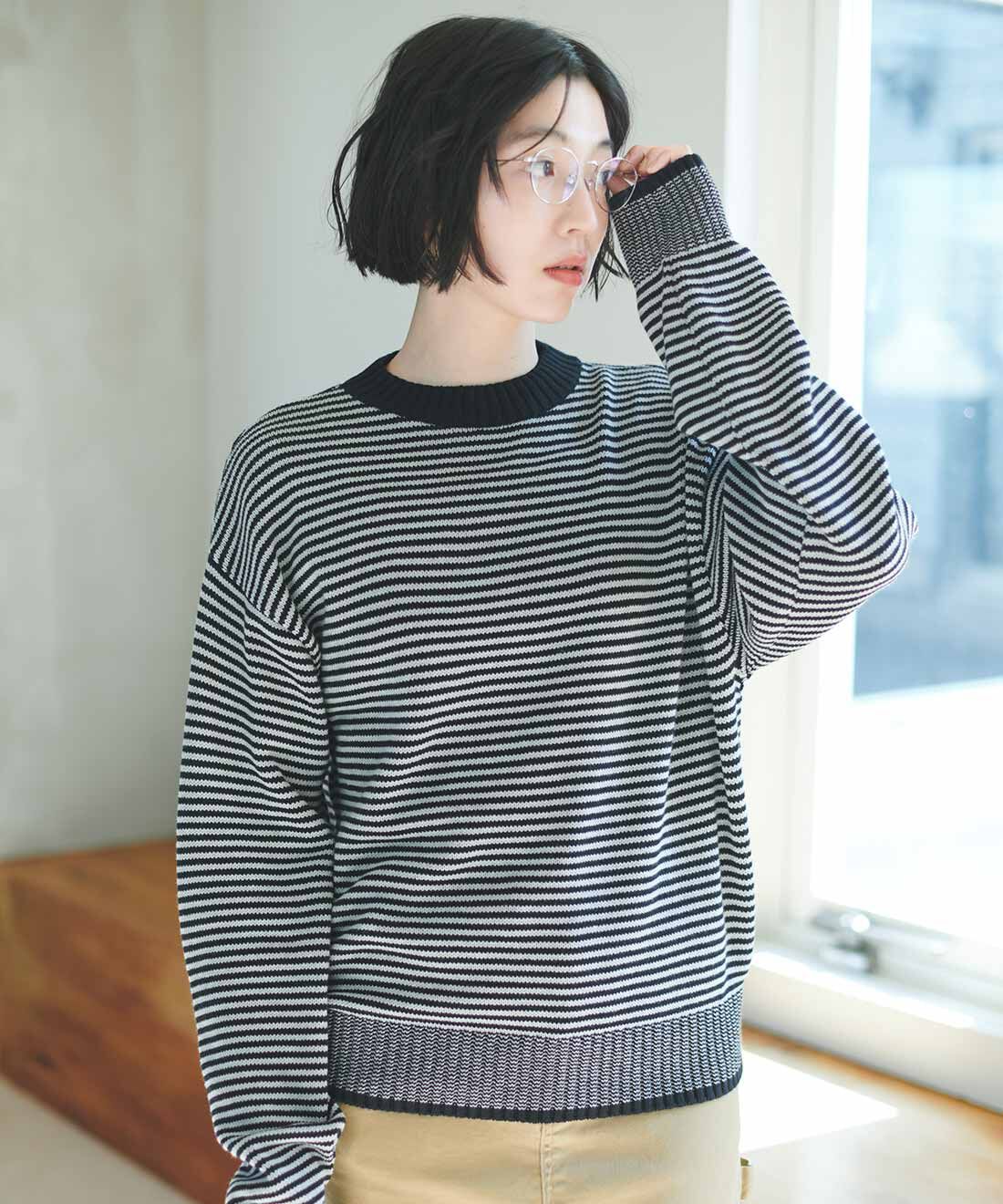 THREE FIFTY STANDARD|ミジンボーダーニットＢＫ×ＧＹ　ＴＦＳのコーディネート