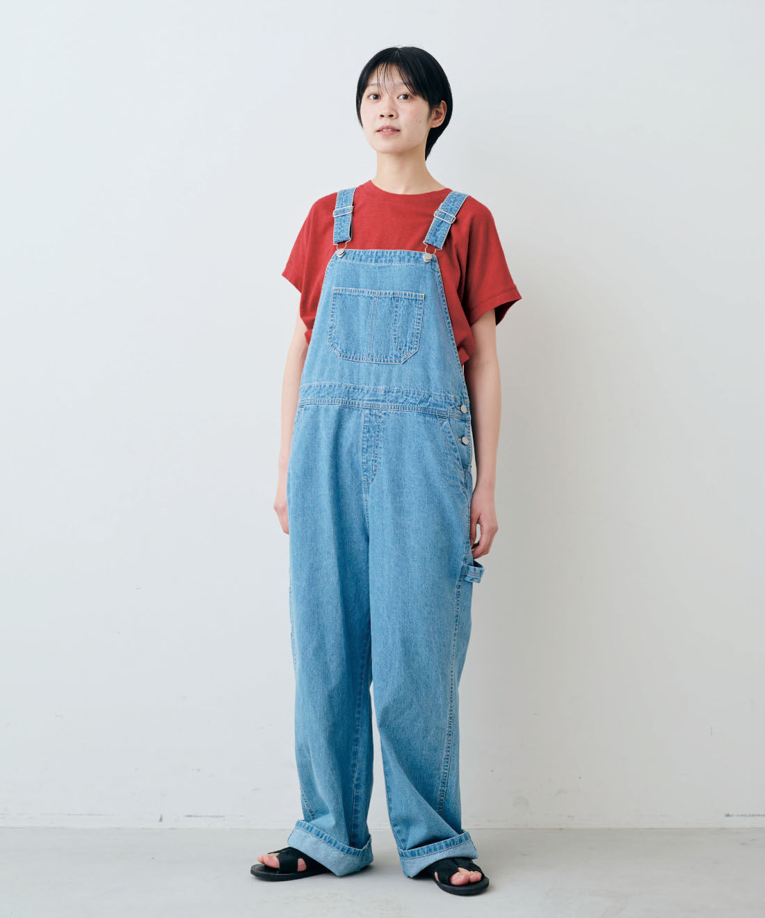 THREE FIFTY STANDARD［スリーフィフティースタンダード］|麻混 天じく フレンチスリーブ Tシャツ 〈レッド〉のコーディネート