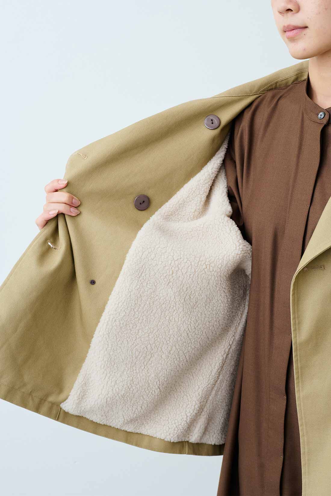 THREE FIFTY STANDARD［スリーフィフティースタンダード］|THREE FIFTY STANDARD　フロントダブルの裏ボアコート〈カーキ〉