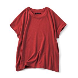 THREE FIFTY STANDARD | 麻混 天じく フレンチスリーブ Tシャツ 〈レッド〉