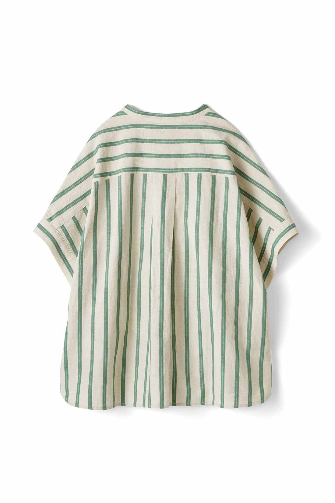 THREE FIFTY STANDARD|THREE FIFTY STANDARD コットンリネンストライプのシャツ〈グリーン〉