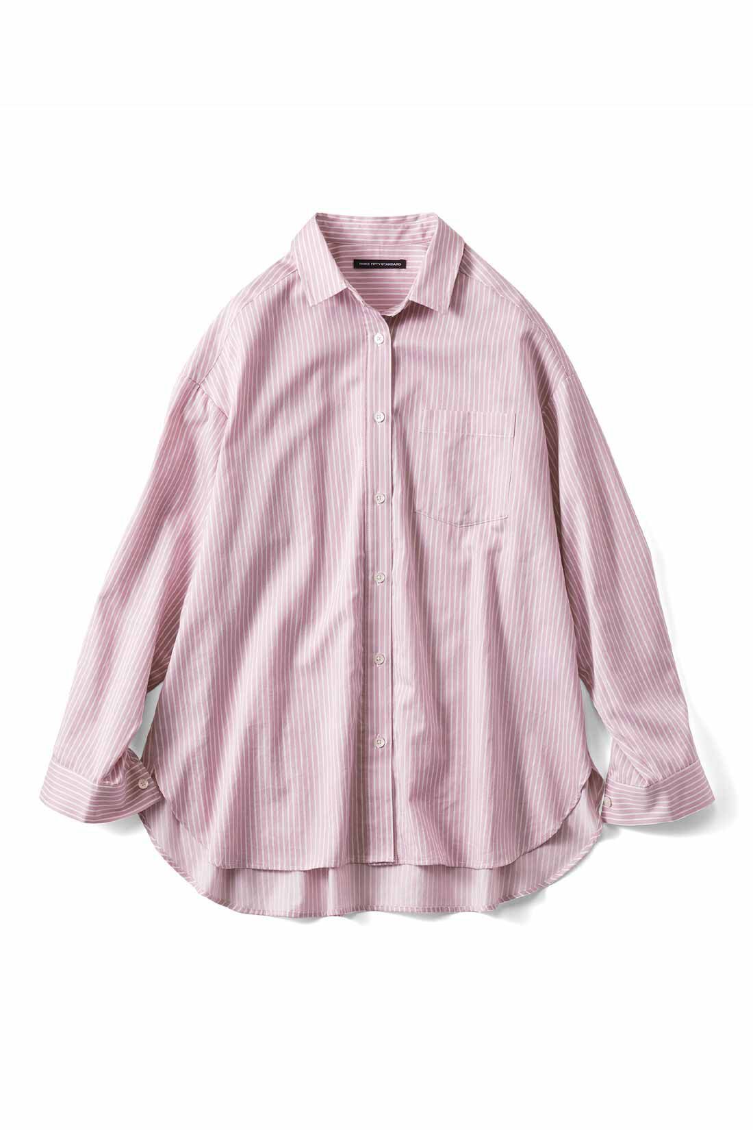 THREE FIFTY STANDARD|THREE FIFTY STANDARD　ピンクのストライプワイドシャツ