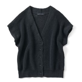 THREE FIFTY STANDARD | 日本製 和紙混 ニットベスト カーディガン 〈ブラック〉