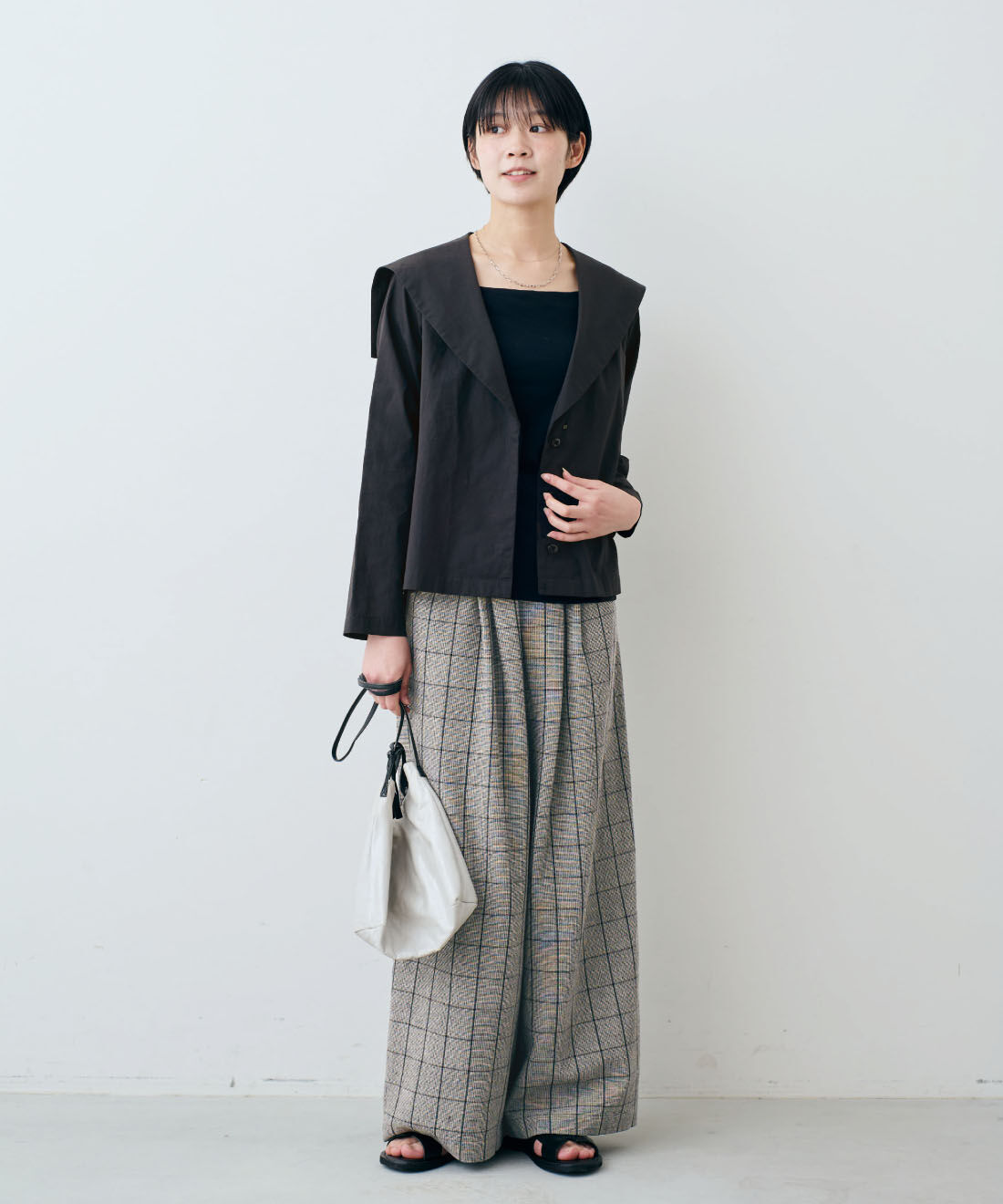THREE FIFTY STANDARD|THREE FIFTY STANDARD　日本製の2-WAYチェーンネックレス|モデル身長：163cm　着用サイズ：M