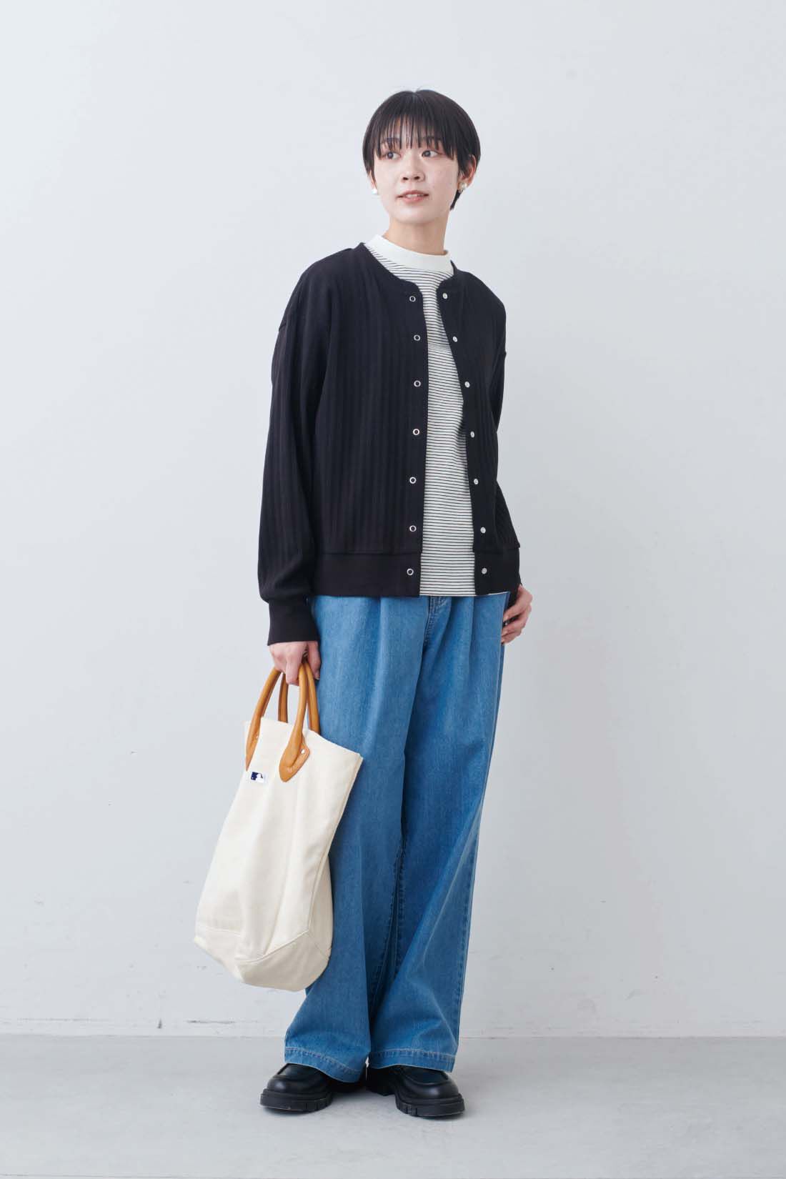 THREE FIFTY STANDARD|THREE FIFTY STANDARD　こだわりボーダーTシャツの会|モデル身長：163cm　着用サイズ：M