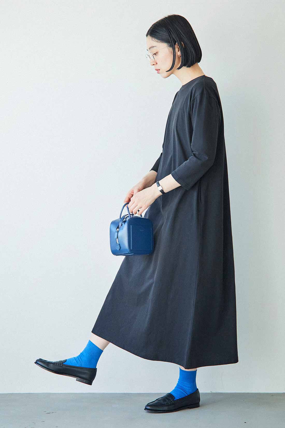 THREE FIFTY STANDARD|THREE FIFTY STANDARD ボートネックのカットソーブラックワンピース